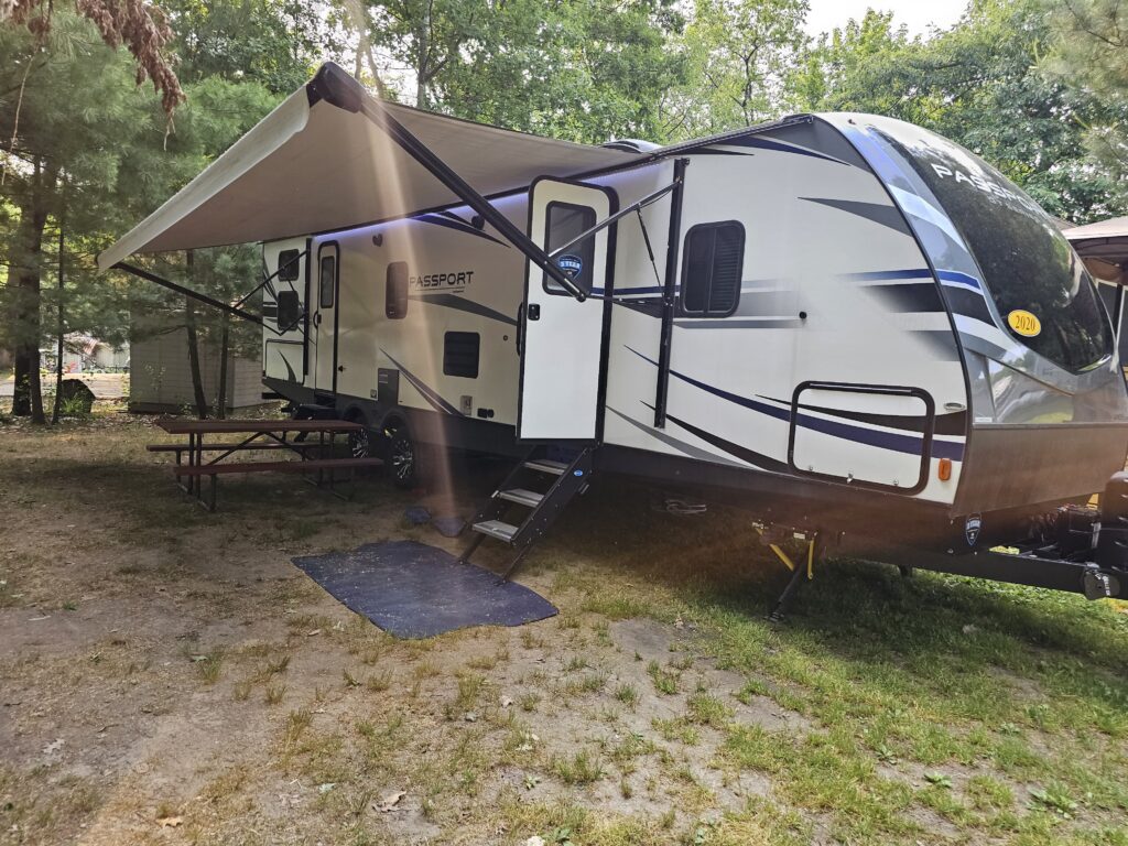 travel trailer in a campground